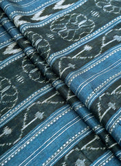 Pure Muslin Denim Blue Color Ikat Digital Print Fabric.