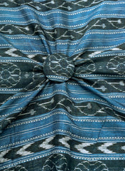 Pure Muslin Denim Blue Color Ikat Digital Print Fabric.