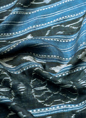 Pure Muslin Denim Blue Color Ikat Digital Print Fabric.