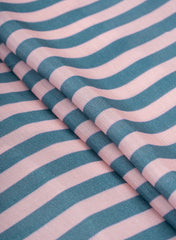 Pure Muslin Baby Pink Color Stripes Digital Print Fabric.