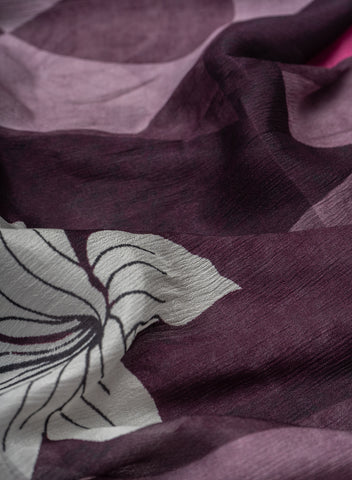 (Pre Cut-3 Meter) Pure Chinnon Chiffon Shades Of Purple Color Floral Digital Print Fabric