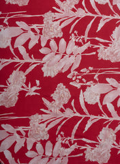 Pure Muslin Red Color Floral Screen Print Fabric With Foil .