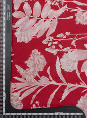 Pure Muslin Red Color Floral Screen Print Fabric With Foil .