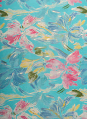 Pure Muslin Sky Blue Color Floral Screen Print Fabric With Foil .