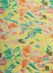 Pure Muslin Neon Yellow Color Floral Screen Print Fabric With Foil .