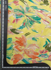 Pure Muslin Neon Yellow Color Floral Screen Print Fabric With Foil .