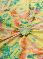 Pure Muslin Neon Yellow Color Floral Screen Print Fabric With Foil .