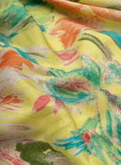 Pure Muslin Neon Yellow Color Floral Screen Print Fabric With Foil .