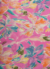 Pure Muslin Pink Color Floral Screen Print Fabric With Foil .