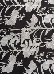 Pure Muslin Black Color Floral Screen Print Fabric With Foil .