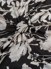 Pure Muslin Black Color Floral Screen Print Fabric With Foil .