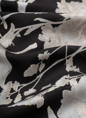 Pure Muslin Black Color Floral Screen Print Fabric With Foil .