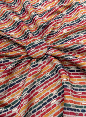 Modal Chanderi Multi Color Geometrical Pattern Screen Print Fabric With Foil