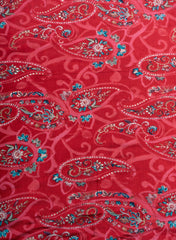 Modal Chanderi Red Color Paisley Pattern Screen Print Fabric With Foil