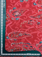 Modal Chanderi Red Color Paisley Pattern Screen Print Fabric With Foil