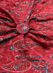 Modal Chanderi Red Color Paisley Pattern Screen Print Fabric With Foil