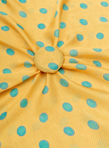 (Pre Cut -3 Meter) Satin Georgette Amber Yellow Color Polka Dots Pattern Hybrid Print Fabric.