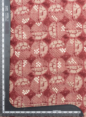 Modal Chanderi Burgundy Color Geometrical Pattern Screen Print Fabric  With Foil