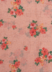 Linen Peach color Floral Pattern Hybrid Print Fabric.