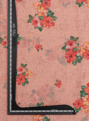Linen Peach color Floral Pattern Hybrid Print Fabric.