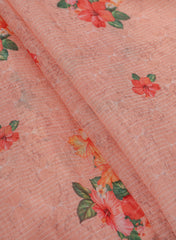 Linen Peach color Floral Pattern Hybrid Print Fabric.
