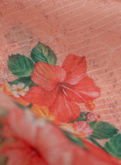 Linen Peach color Floral Pattern Hybrid Print Fabric.