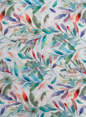 Linen Satin Off White Color Floral Pattern Digital Print Fabric.