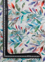 Linen Satin Off White Color Floral Pattern Digital Print Fabric.