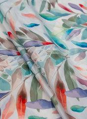 Linen Satin Off White Color Floral Pattern Digital Print Fabric.