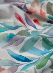 Linen Satin Off White Color Floral Pattern Digital Print Fabric.