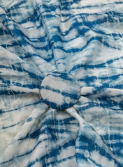 Linen Satin Off White And Blue Color Tie&Dye Pattern Digital Print Fabric.