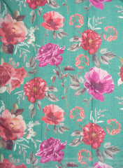 Pure Chanderi Sea Green Color Floral Digital Print With Thread Embroidery 52-Inche Big Panna Fabric