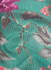 Pure Chanderi Sea Green Color Floral Digital Print With Thread Embroidery 52-Inche Big Panna Fabric