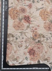 Linen Beige White Color Digital Floral Print Thread And Sequins Embroidery Fabric