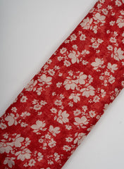 Pure Organza Red And White Color Floral Print With Thread Embroidery Fabric