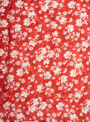 Pure Organza Red And White Color Floral Print With Thread Embroidery Fabric