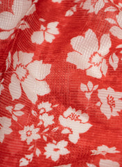 Pure Organza Red And White Color Floral Print With Thread Embroidery Fabric