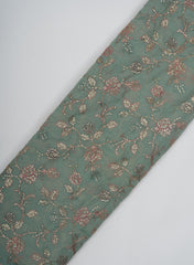 Pure Organza Mint Green Color Floral Embroidery Placement Print Fabric