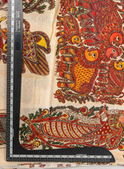 Pure Modal Satin Beige Color Madhubani Pattern Digital Print Fabric.