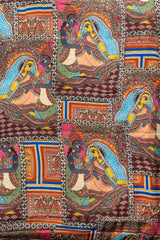 Pure Modal Satin Multi Color Madhubani Pattern Digital Print Fabric.