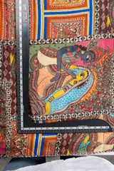 Pure Modal Satin Multi Color Madhubani Pattern Digital Print Fabric.