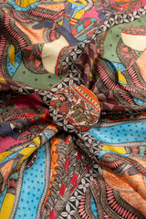 Pure Modal Satin Multi Color Madhubani Pattern Digital Print Fabric.