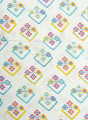 Linen Satin Mint Green Color Ikat Pattern Digital Print Fabric.