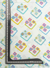 Linen Satin Mint Green Color Ikat Pattern Digital Print Fabric.
