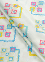 Linen Satin Mint Green Color Ikat Pattern Digital Print Fabric.