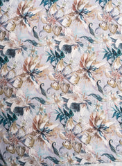 Linen Satin Shades Of Grey Color Floral Pattern Digital Print Fabric.