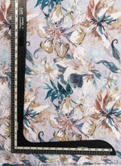 Linen Satin Shades Of Grey Color Floral Pattern Digital Print Fabric.