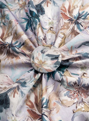 Linen Satin Shades Of Grey Color Floral Pattern Digital Print Fabric.