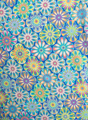 Linen Satin Blue Color Floral Pattern Digital Print Fabric.