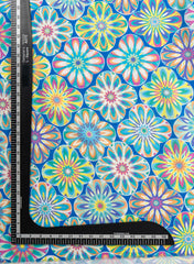 Linen Satin Blue Color Floral Pattern Digital Print Fabric.
